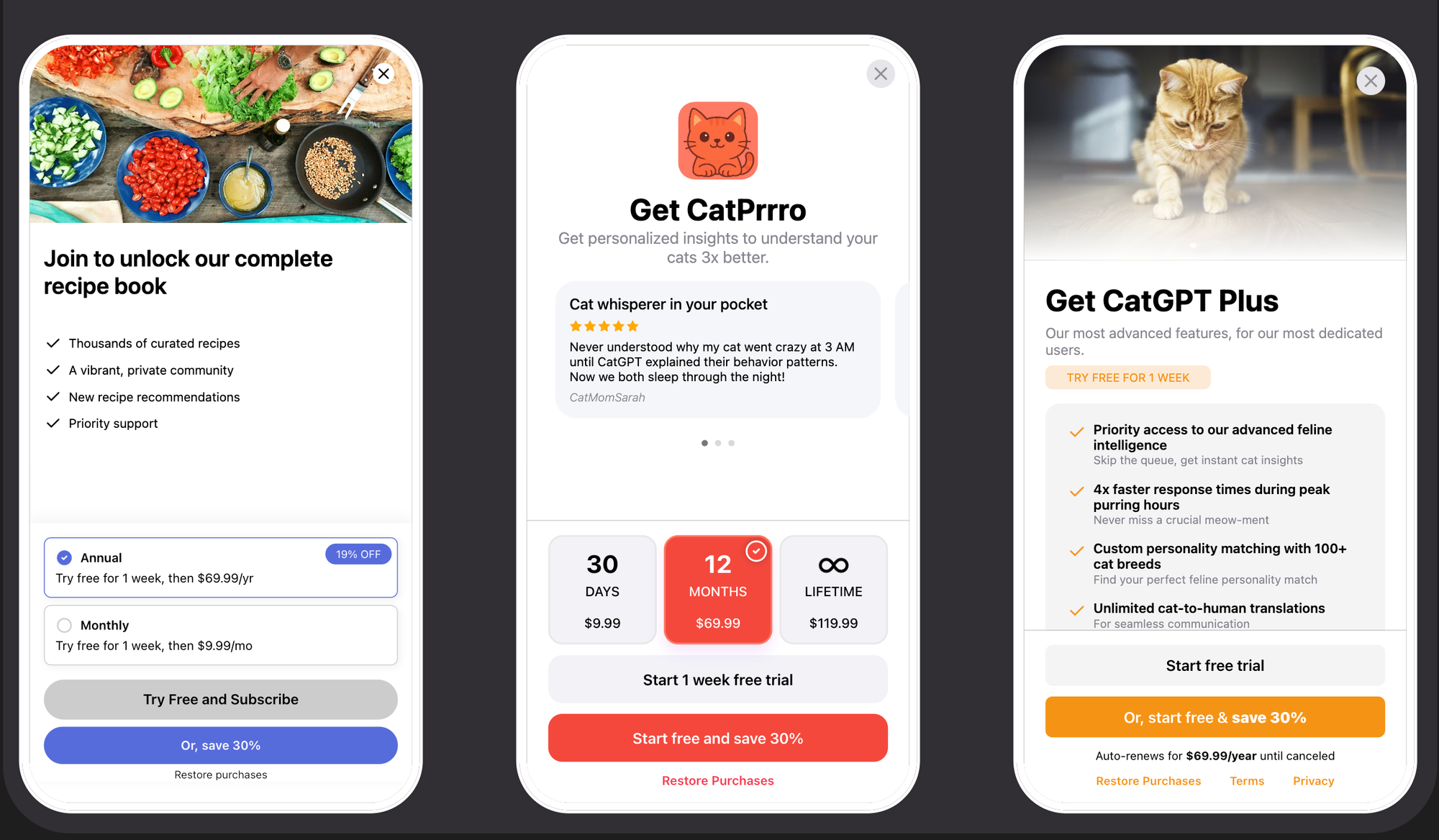 Some premade paywall templates from RevenueCat