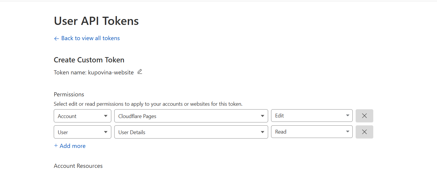 Screenshot 2024-10-31 142444.png Cloudflare api token permissions for Cloudflare pages deployment from github