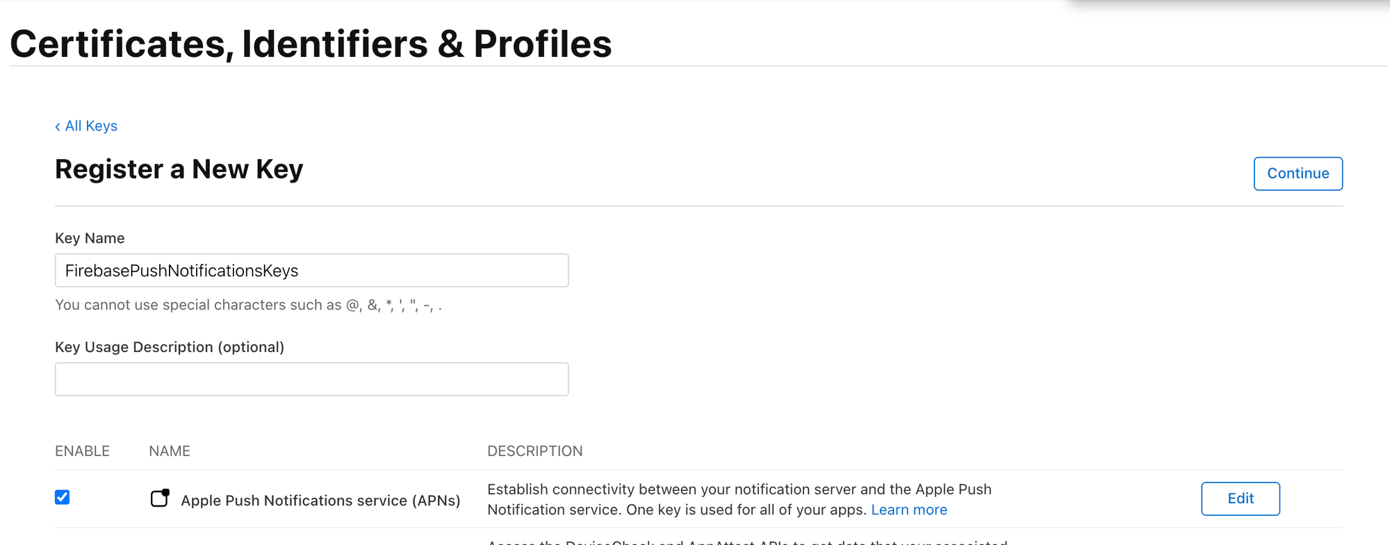 apple push notification key