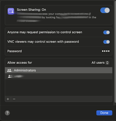 Screen Sharing Options