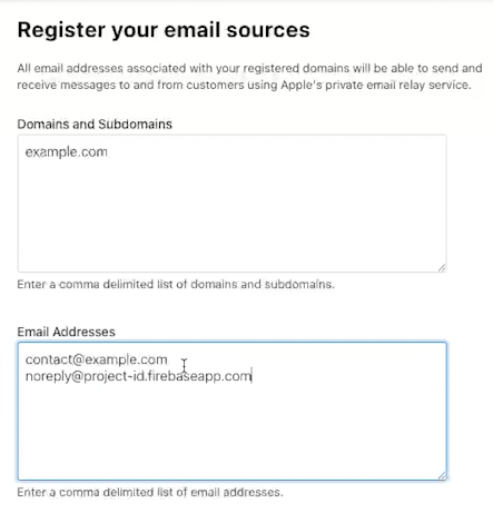 register your email sources for firebase email forwarding
