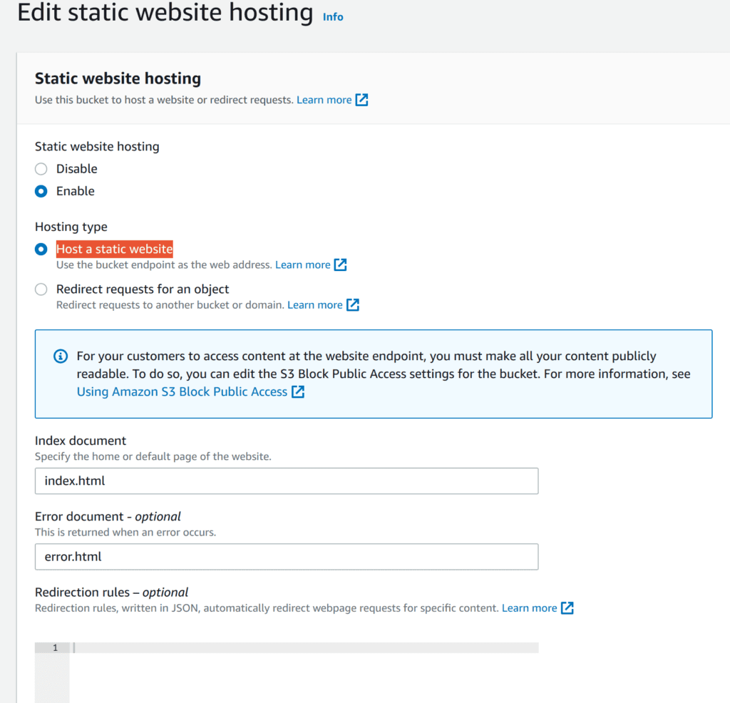 Hosting a static website using Amazon S3 Step 3